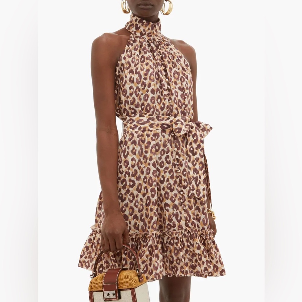 ZIMMERMANN Super Eight Leopard Sleeveless Silk-crepe Mini Dress